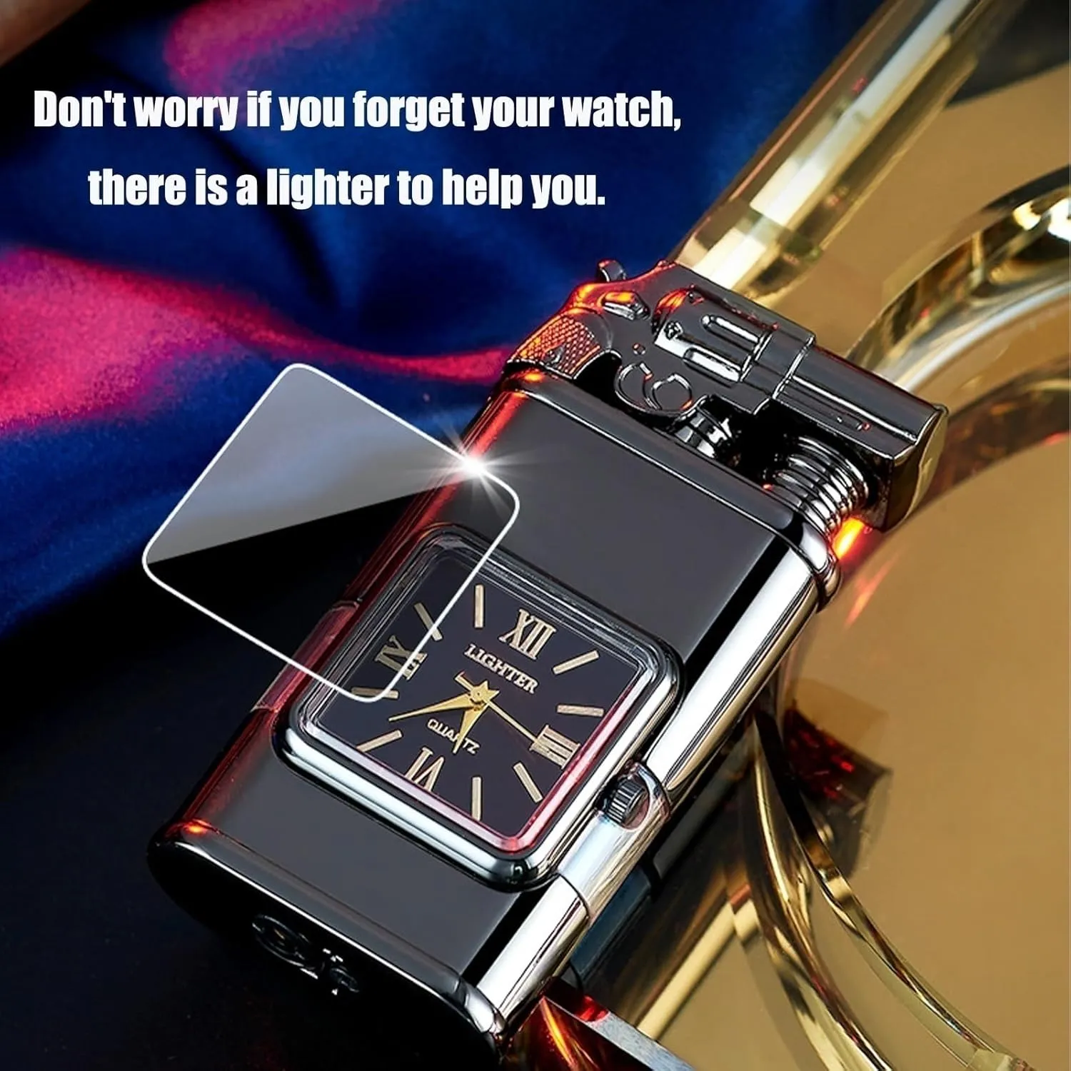 Dual Flame Portable Direct Jet Lighter, Metal Windproof Flame, Open Flame and Blue Flame Direct Jet Flame (Fuel not Included)(Red 1)