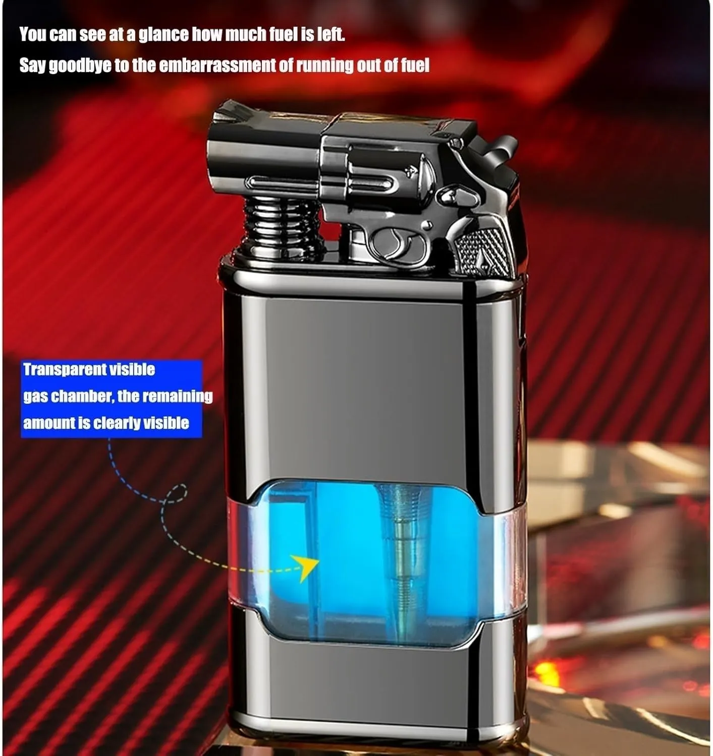 Dual Flame Portable Direct Jet Lighter, Metal Windproof Flame, Open Flame and Blue Flame Direct Jet Flame (Fuel not Included)(Red 1)