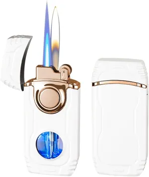 Dual Flame switchable with Transparent air Window Adjustable refillable with Torch Lighter, Camping Candle Hiking (Butane is not Included)(White)