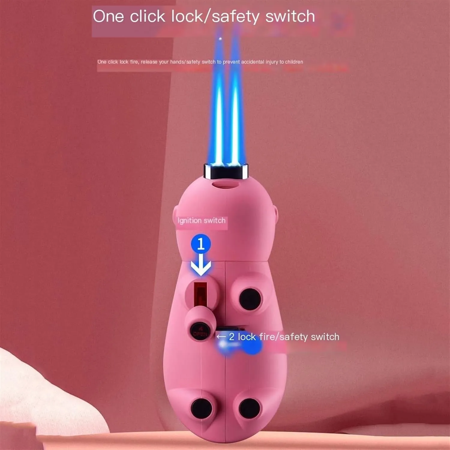 Dual flame torch lighter, jet flame butane lighter, pig shape design, table top decoration, windproof lighter, refillable butane lighter, suitable for gifts, candles, kitchen, camping (butane not incl