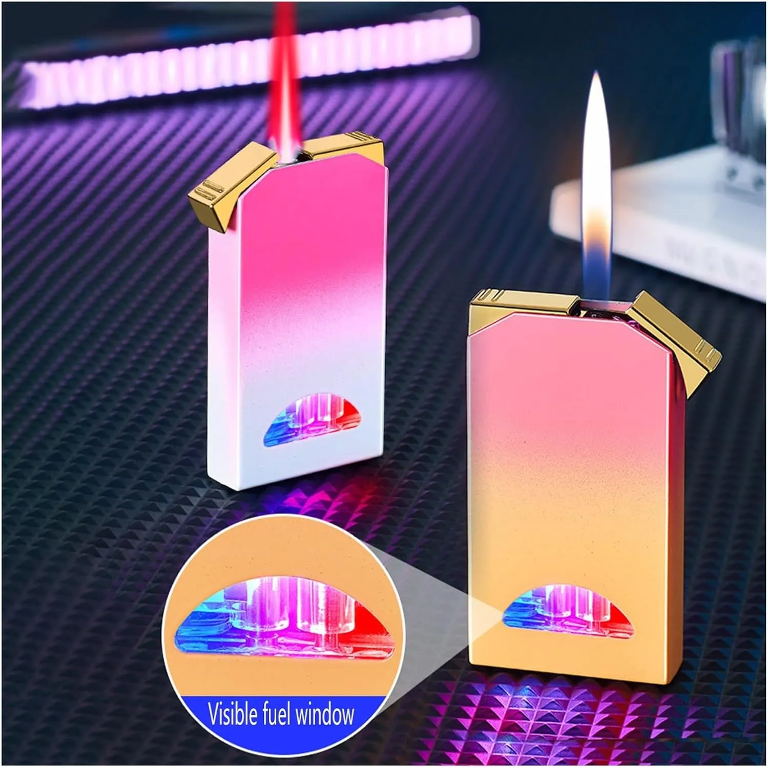 Dual Flame Torch Lighter, switchable Between Windproof red Flame and Soft Flame Visible Fuel Window Suitable for Outdoor Camping Candles(Blue)