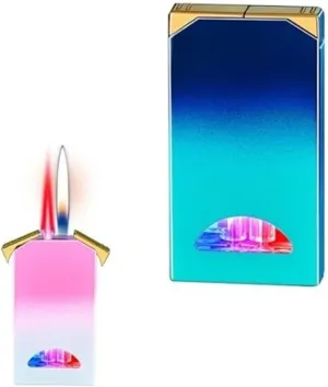 Dual Flame Torch Lighter, switchable Between Windproof red Flame and Soft Flame Visible Fuel Window Suitable for Outdoor Camping Candles(Blue)