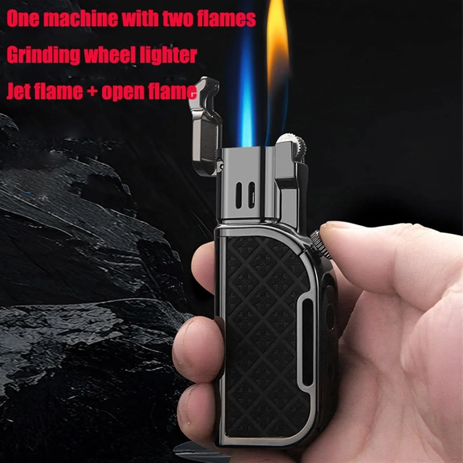 Dual Flame Torch Lighter Windproof Butane Lighter with Tri-Mode Flame Control (Soft/Jet/Dual) & Visible Fuel Window, Refillable Outdoor Survival Gear with Ergonomic Grip(#1)