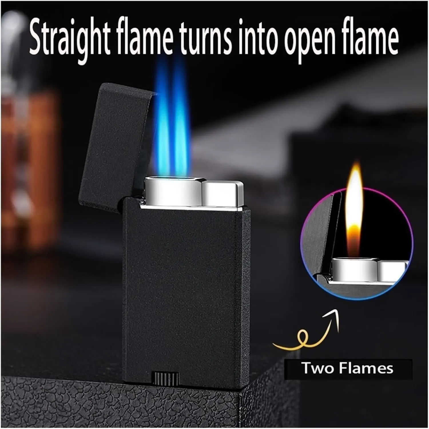 Dual Flame, Windproof Lighter, Soft Flame Fuel Window Lighter Butane Metal Lighter, Jet Flame Lighter, Adjustable Flame Lighter for Candles, Camping, Indoor and Outdoor(Silver)