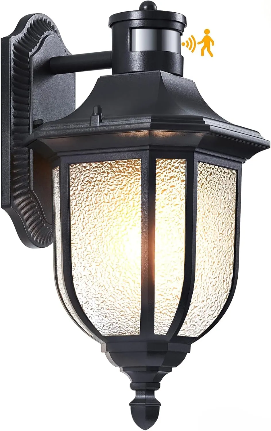 Dusk to Dawn Motion Sensor Outdoor Lighting - Black Exterior Wall Lantern with Frosted Glass - Front Door Mount Porch Light Fixtures - Wall Lights for House Garage Patio - Outside Farmhouse Sconce