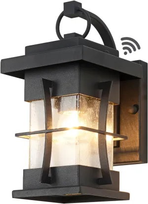 Dusk to Dawn Small Outdoor Wall Lighting Fixture Black Porch Lights Wall Mount Exterior Lantern IP65 Waterproof with Seeded Glass Outside Light for House, Patio, Balcony, Front Door