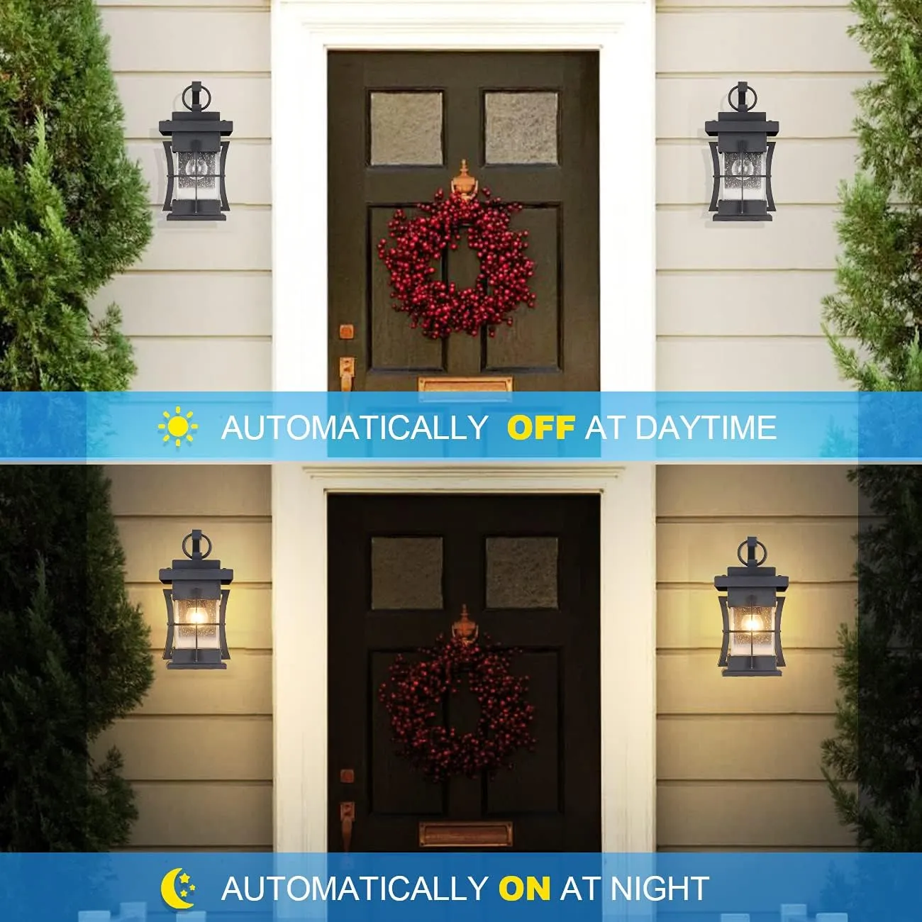 Dusk to Dawn Small Outdoor Wall Lighting Fixture Black Porch Lights Wall Mount Exterior Lantern IP65 Waterproof with Seeded Glass Outside Light for House, Patio, Balcony, Front Door