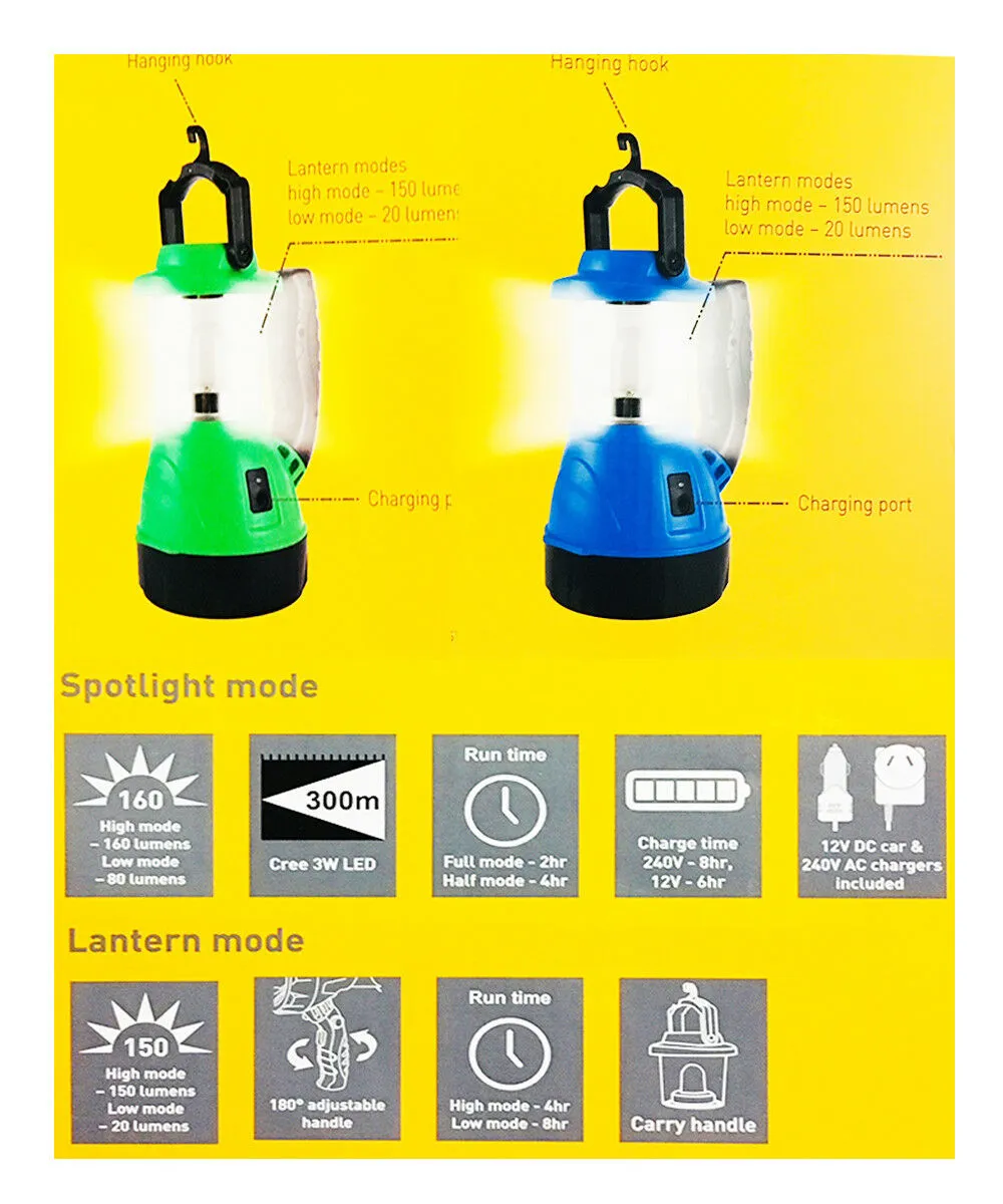 Eiger 2 in 1 LED Spotlight & Lantern Combo/3W LED/180 Adjustable/Carry Handle
