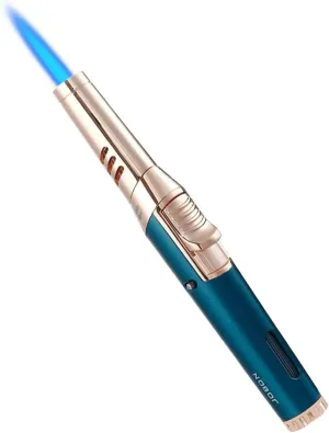 Elbow Multifunctional Kitchen Torch Lighter, Adjustable Rotatable Lockable Jet Flame Refillable Long Pen Lighter with Gas Window for Candle BBQ Baking Camping (Butane Not Included) (Black Ice)(Green)