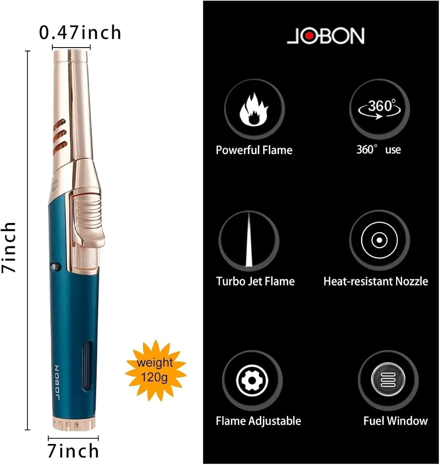 Elbow Multifunctional Kitchen Torch Lighter, Adjustable Rotatable Lockable Jet Flame Refillable Long Pen Lighter with Gas Window for Candle BBQ Baking Camping (Butane Not Included) (Black Ice)(Green)