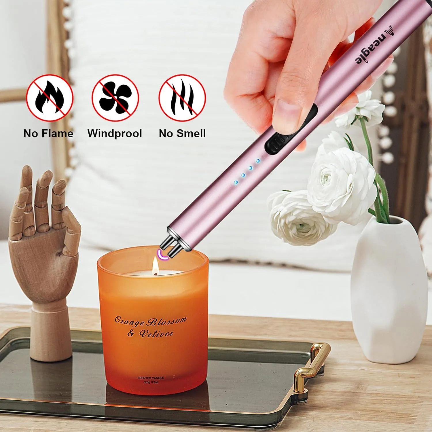Electric Candle Lighter Upgraded USB Type-C Rechargeable Candle Lighter Windproof Flameless Plasma and LED Battery Display Arc Safety Candle Lighter for Candle Grill Camping