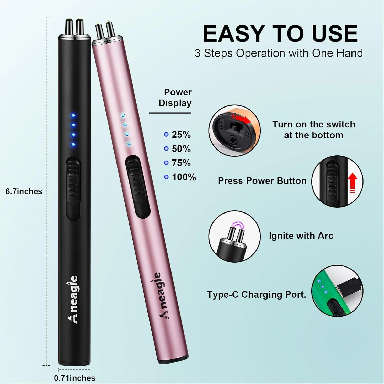 Electric Candle Lighter Upgraded USB Type-C Rechargeable Candle Lighter Windproof Flameless Plasma and LED Battery Display Arc Safety Candle Lighter for Candle Grill Camping