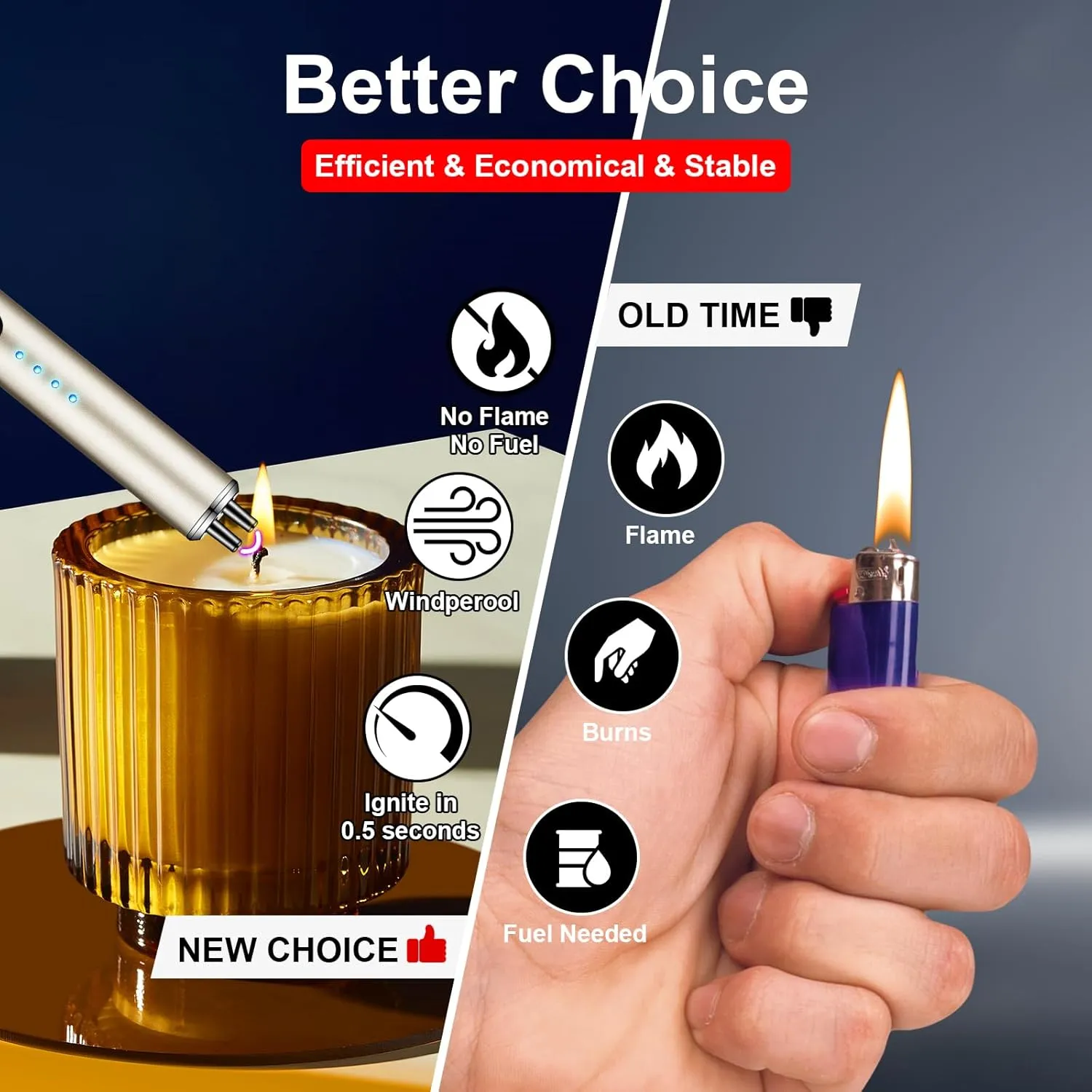 Electric Candle Lighter Upgraded USB Type-C Rechargeable Candle Lighter Windproof Flameless Plasma and LED Battery Display Arc Safety Candle Lighter for Candle Grill Camping