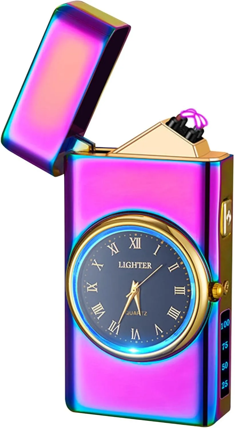 Electric Lighter USB Rechargeable Lighters Flameless Electric Lighter Windproof Dual Arc Lighter with LED Battery Indication for Candles, Outdoor Camping, Fireworks (Rainbow, 220mAh), HF2212 13