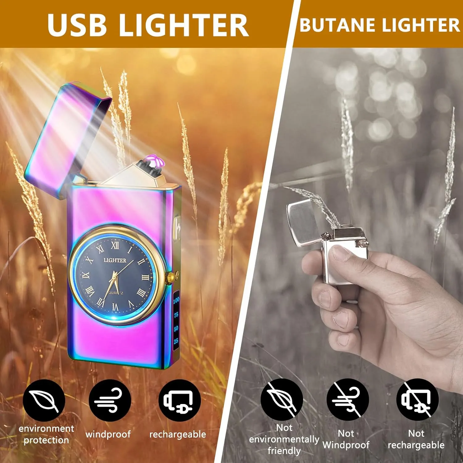 Electric Lighter USB Rechargeable Lighters Flameless Electric Lighter Windproof Dual Arc Lighter with LED Battery Indication for Candles, Outdoor Camping, Fireworks (Rainbow, 220mAh), HF2212 13