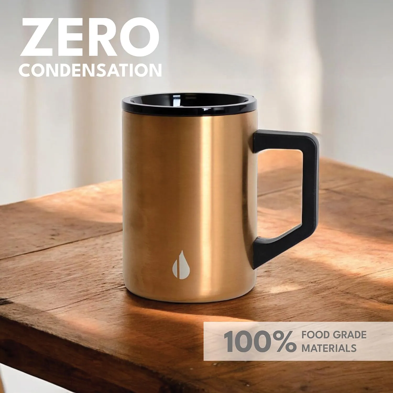 Elemental Insulated Coffee Mug - Triple-Wall Stainless Steel Summit Travel Cup for Hot and Cold Drinks - Thermal Coffee Mug with Lid and Handle for Camping, Office & Travel 16oz - Copper