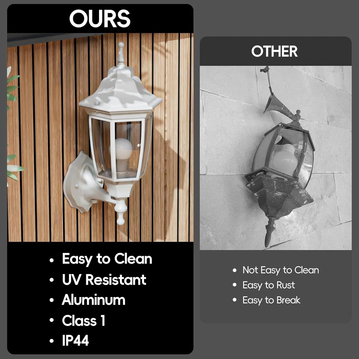 EMART Dusk to Dawn Outdoor Porch Light, Exterior Anti-Corrosion, Waterproof Aluminum & Glass Shades Wall Lamp Fixture, Modern Sconce Lantern for Yard, House, Garage - 1 Pack, White （Bulb Included）