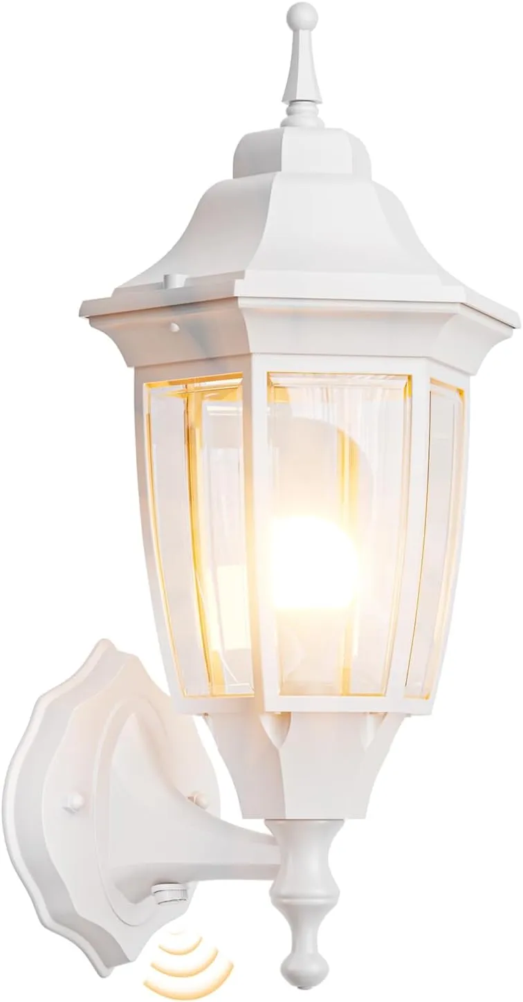 EMART Dusk to Dawn Outdoor Porch Light, Exterior Anti-Corrosion, Waterproof Aluminum & Glass Shades Wall Lamp Fixture, Modern Sconce Lantern for Yard, House, Garage - 1 Pack, White （Bulb Included）