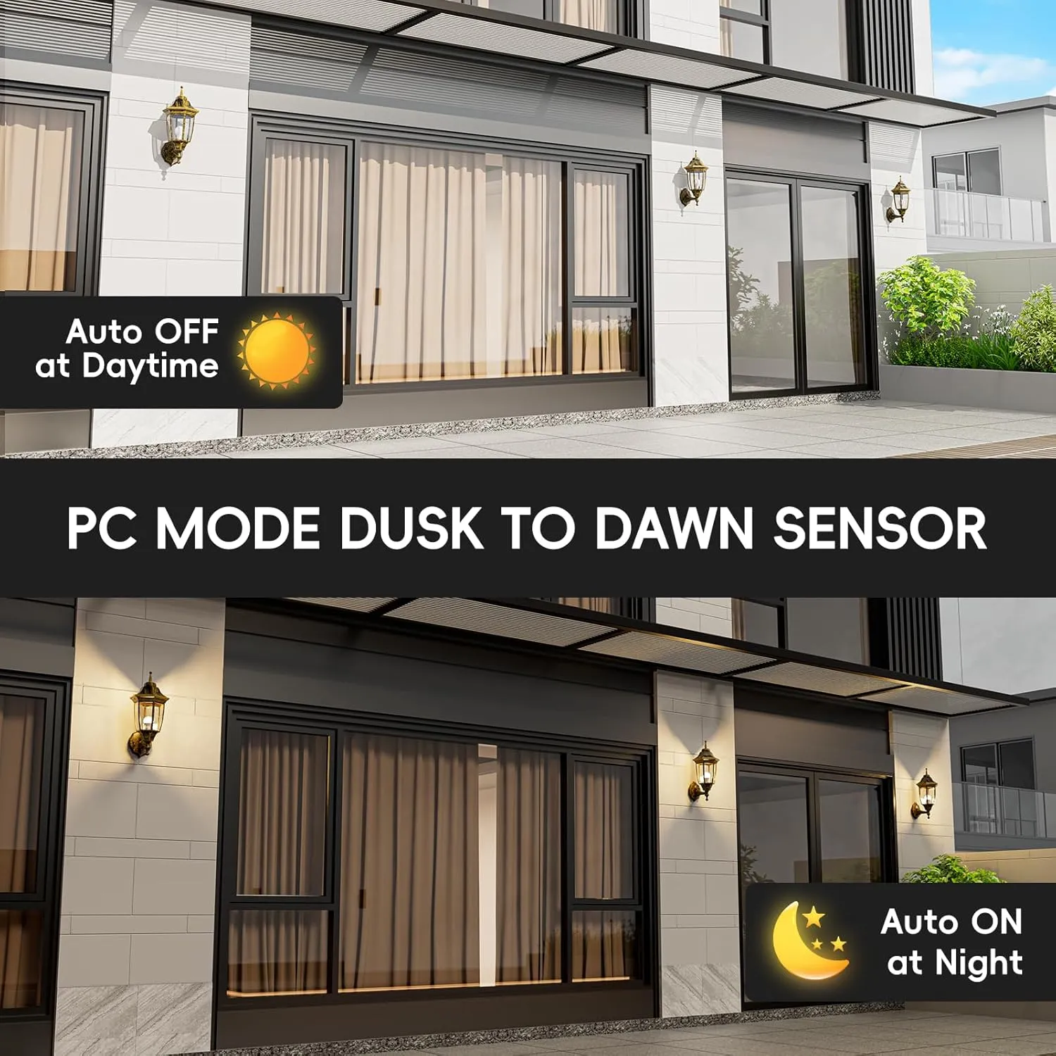 EMART Dusk to Dawn Outdoor Porch Light, Exterior Anti-Corrosion, Waterproof Aluminum & Glass Shades Wall Lamp Fixture, Modern Sconce Lantern for Yard, House, Garage - 2 Pack, Gold （Bulb Included）