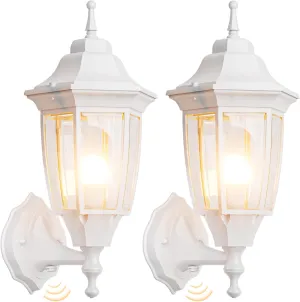 EMART Dusk to Dawn Outdoor Porch Light, Exterior Anti-Corrosion, Waterproof Aluminum & Glass Shades Wall Lamp Fixture, Modern Sconce Lantern for Yard, House, Garage - 2 Pack, White （Bulb Included）