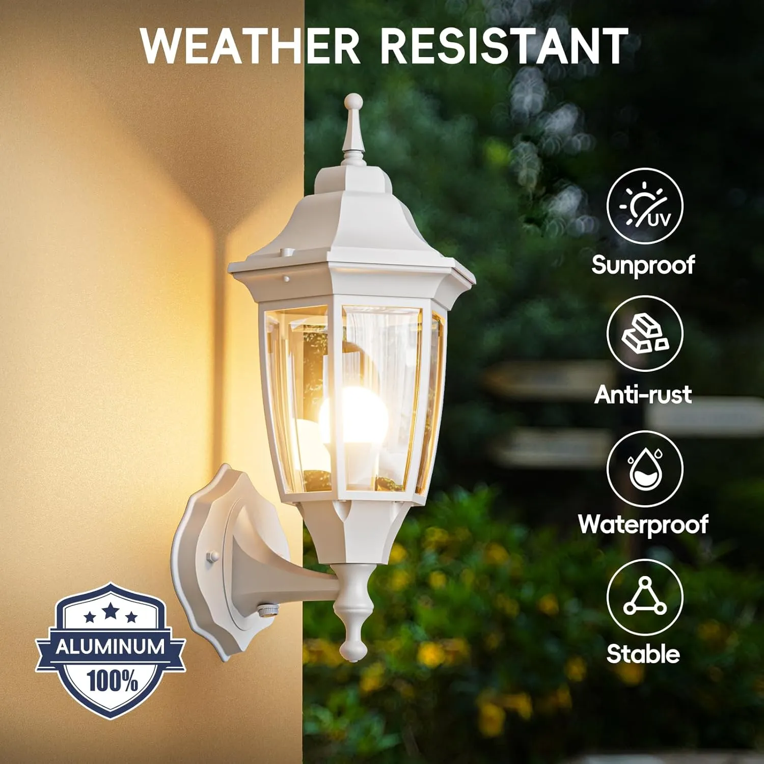 EMART Dusk to Dawn Outdoor Porch Light, Exterior Anti-Corrosion, Waterproof Aluminum & Glass Shades Wall Lamp Fixture, Modern Sconce Lantern for Yard, House, Garage - 2 Pack, White （Bulb Included）