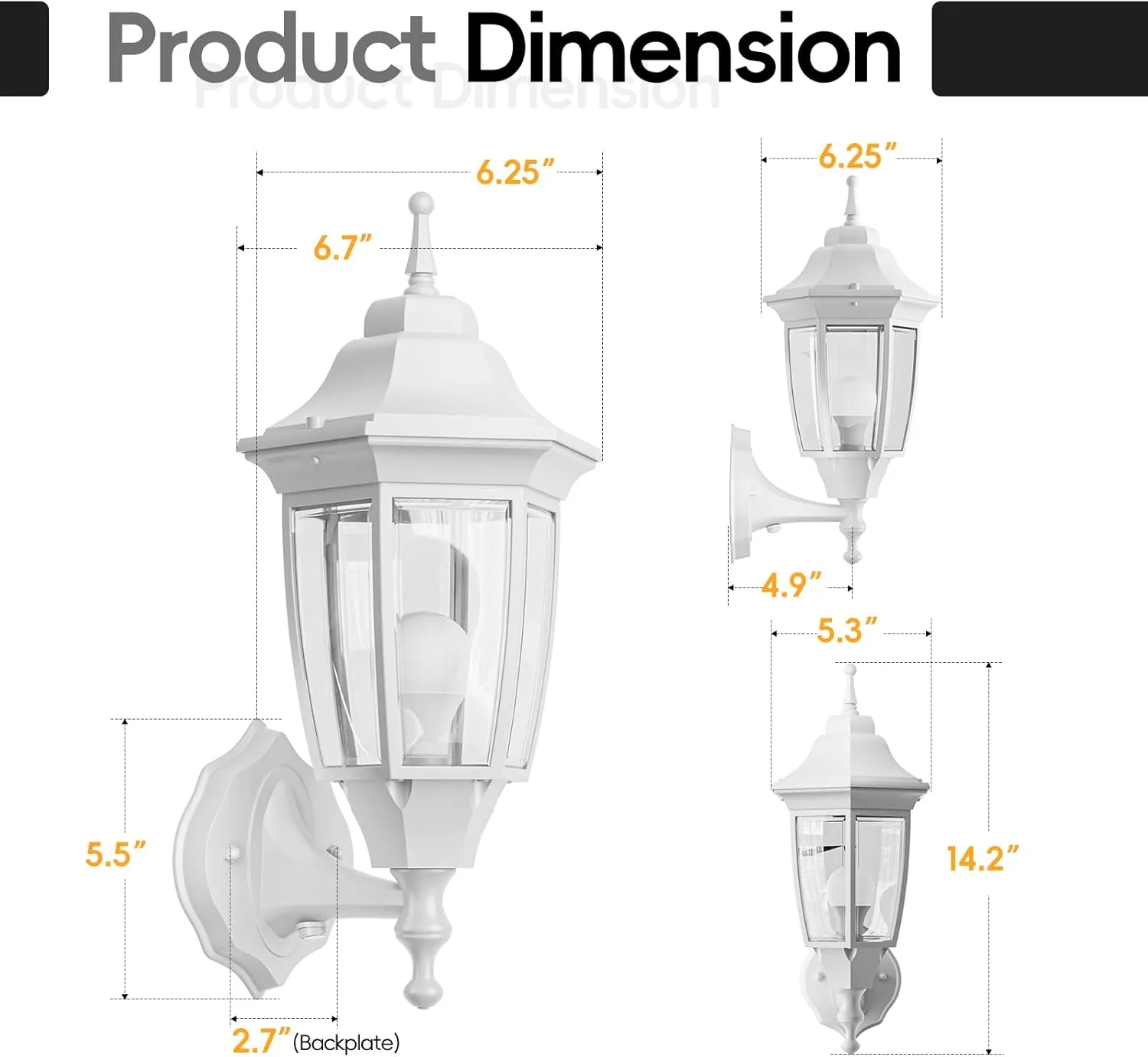 EMART Dusk to Dawn Outdoor Porch Light, Exterior Anti-Corrosion, Waterproof Aluminum & Glass Shades Wall Lamp Fixture, Modern Sconce Lantern for Yard, House, Garage - 2 Pack, White （Bulb Included）