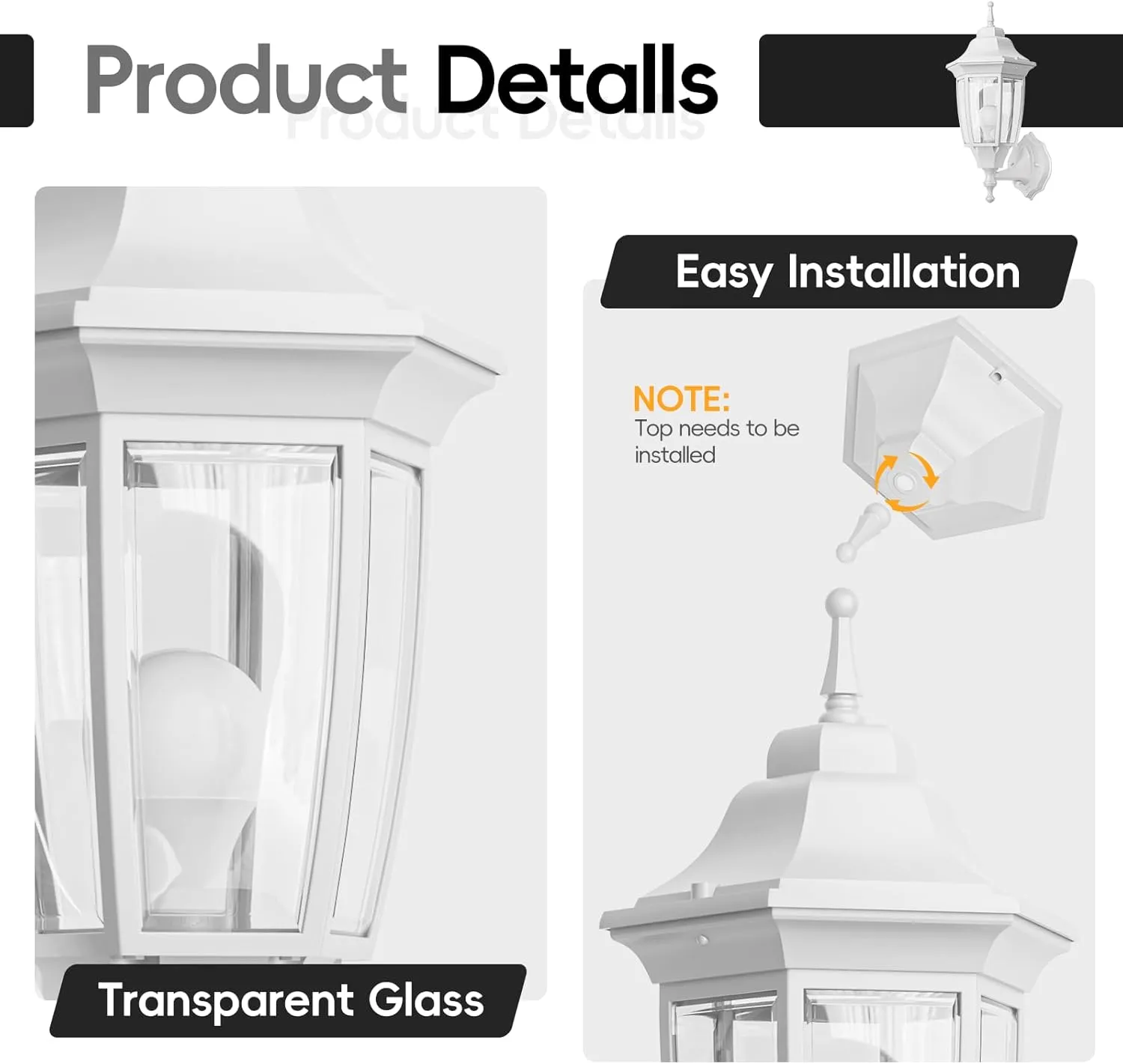 EMART Dusk to Dawn Outdoor Porch Light, Exterior Anti-Corrosion, Waterproof Aluminum & Glass Shades Wall Lamp Fixture, Modern Sconce Lantern for Yard, House, Garage - 2 Pack, White （Bulb Included）