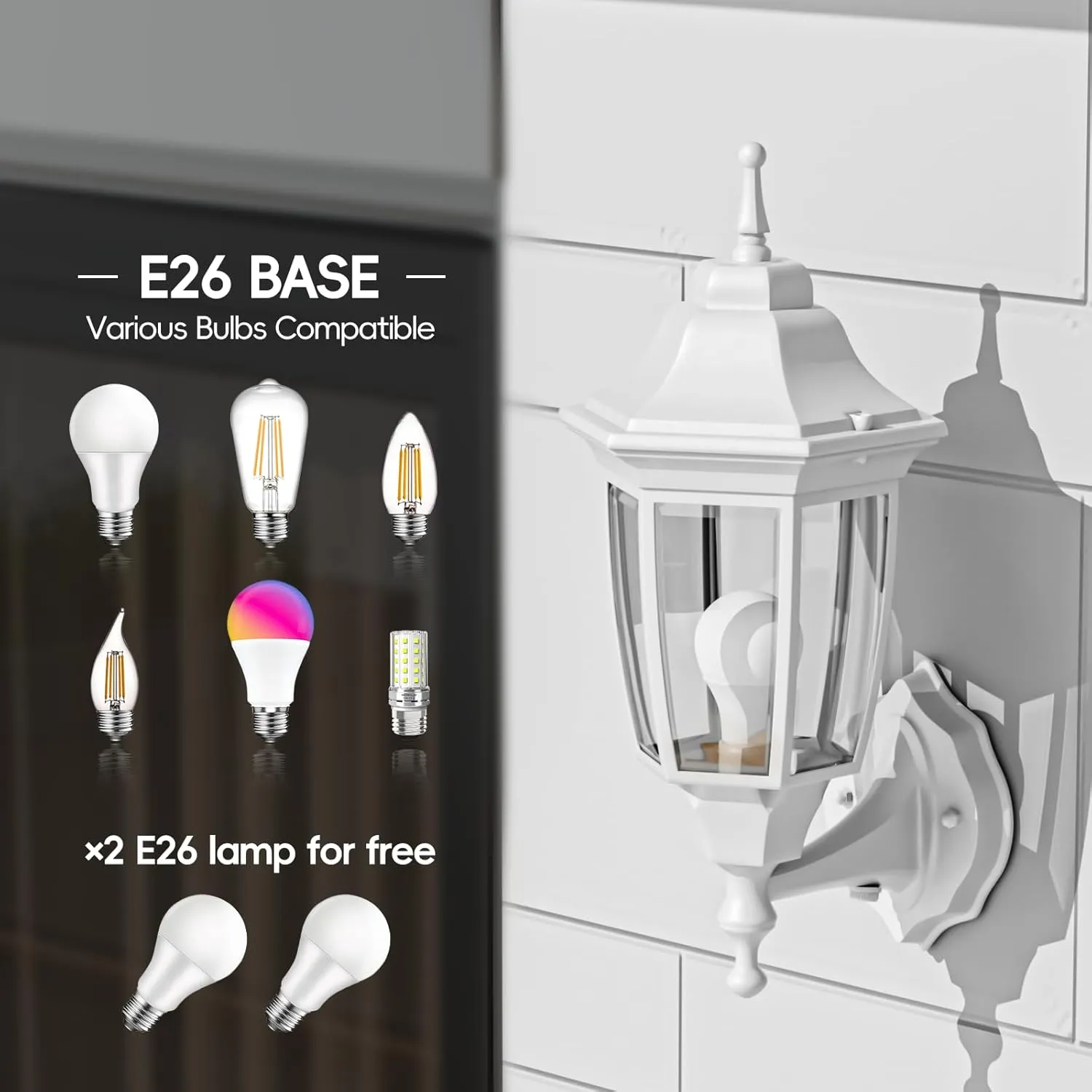 EMART Dusk to Dawn Outdoor Porch Light, Exterior Anti-Corrosion, Waterproof Aluminum & Glass Shades Wall Lamp Fixture, Modern Sconce Lantern for Yard, House, Garage - 2 Pack, White （Bulb Included）