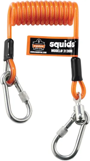 Ergodyne Squids 3130M Coiled Cable Tool Lanyard with Dual Stainless Steel Carabiners, 5 Pounds
