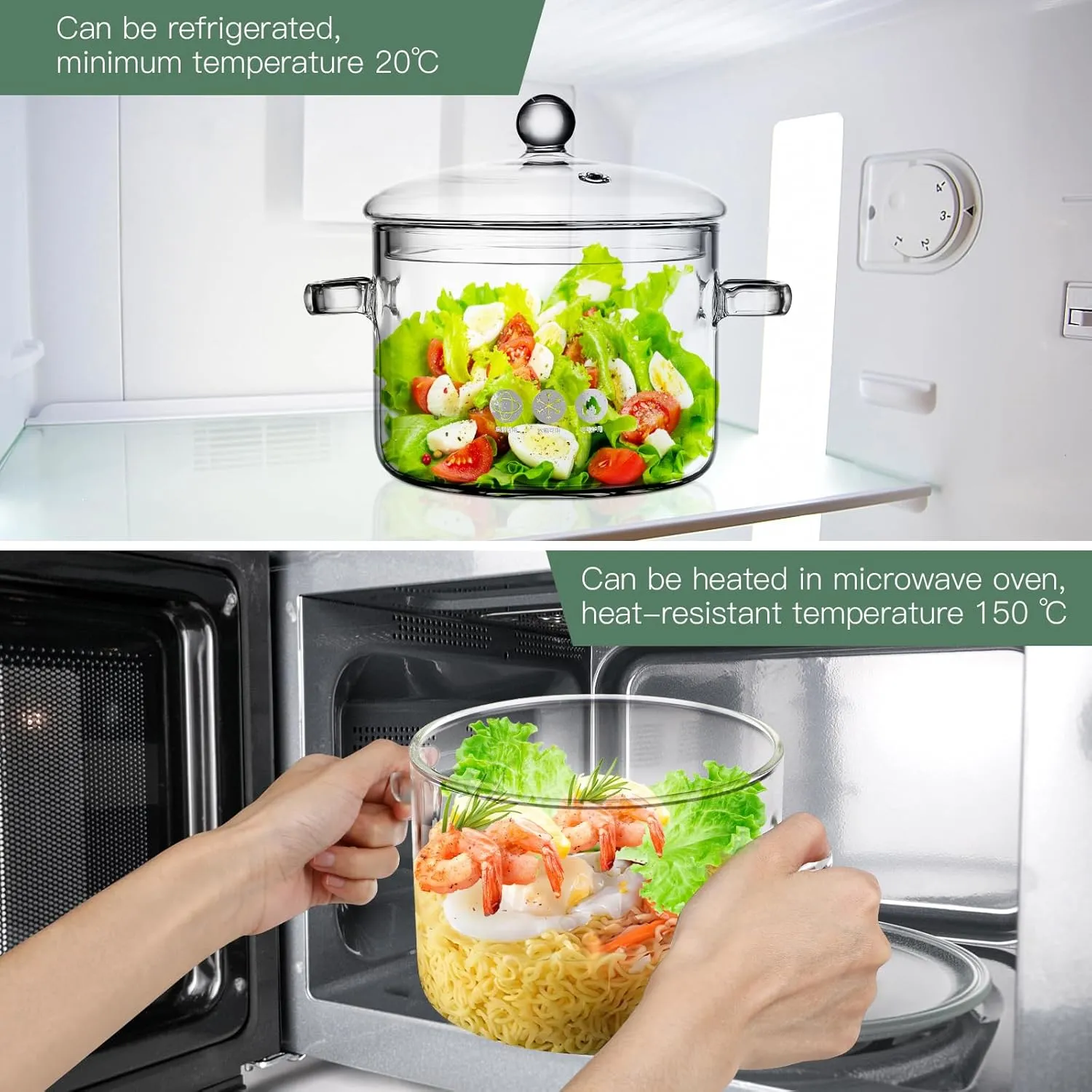 ERINGOGO Glass Saucepan with Lid, 1900ML Glass Cooking Pot Clear Simmer Pot with Handles,Heat-Resistant Stovetop Soup Cookware Borosilicate Glass Cookware, for Pasta Noodle, Soup, Milk, Baby Food