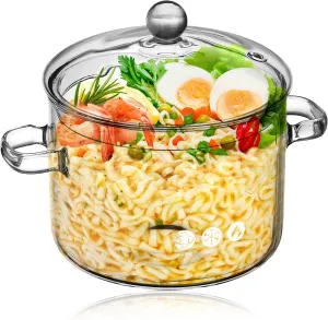 ERINGOGO Glass Saucepan with Lid, 1900ML Glass Cooking Pot Clear Simmer Pot with Handles,Heat-Resistant Stovetop Soup Cookware Borosilicate Glass Cookware, for Pasta Noodle, Soup, Milk, Baby Food
