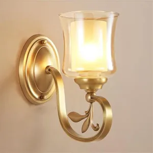 European Restaurant Dining Wall Lamp Sconce - Wall Lantern Cafe Studio Bathroom Bedroom Room Kitchen Bar Bedside Living Room E14 Edison Brass Glass Lantern Decoration,