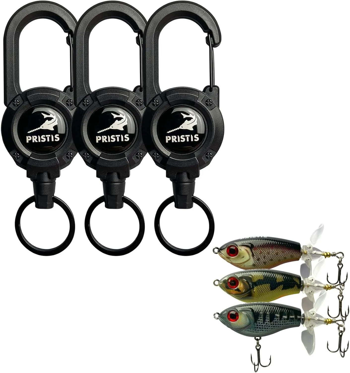 Exquisite Utility Fishing Gear and Lures Kit, 3 pcs Double-Blade Ploppers & 3 Pack Heavy Duty Zinger Retractors, A Cool Option for Angler