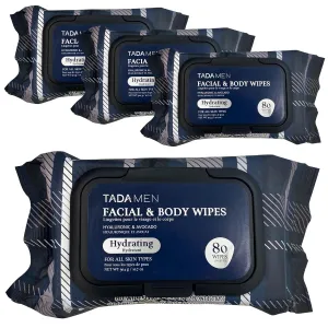 Face & Body Wipes for Men No Rinse, Face Cleansing Wipes & Body Cleansing Wipes for Adults Bulk Gym, Running, &Outdoor Activities - Green tea & Hyaluronic (4PK Avocado)