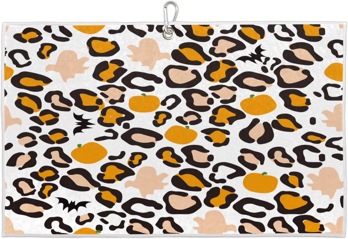 Fall Leopard Pumpkin Golf Towel with Heavy Duty Carabiner Clip Quick Dry Ultra Absorbent Club Ball Cleaning Towel Golf Accessories for Men Women