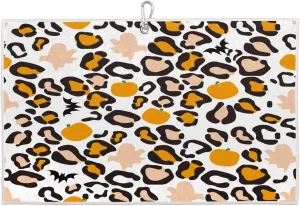 Fall Leopard Pumpkin Golf Towel with Heavy Duty Carabiner Clip Quick Dry Ultra Absorbent Club Ball Cleaning Towel Golf Accessories for Men Women