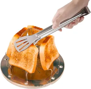 Family Camping Toaster, Stainless Steel Round Base Wire Pyramid Folding 4 Slice Rack Gas Stove Base Camp Cooking (B)