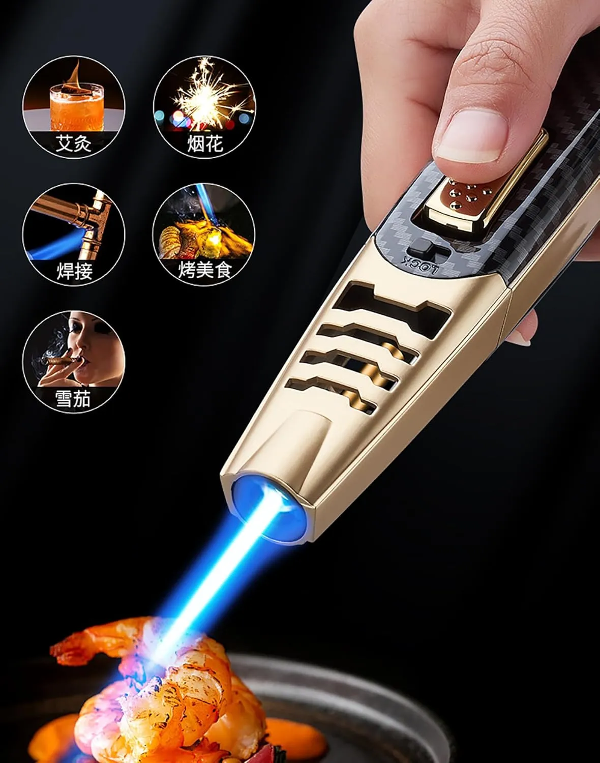Fire Blaze Electric Lighter - Camping Outdoor Windproof Straight Flame Lighter, Powerful Adjustable Flame Dual-Arc Torch Lighter (Gray-a)