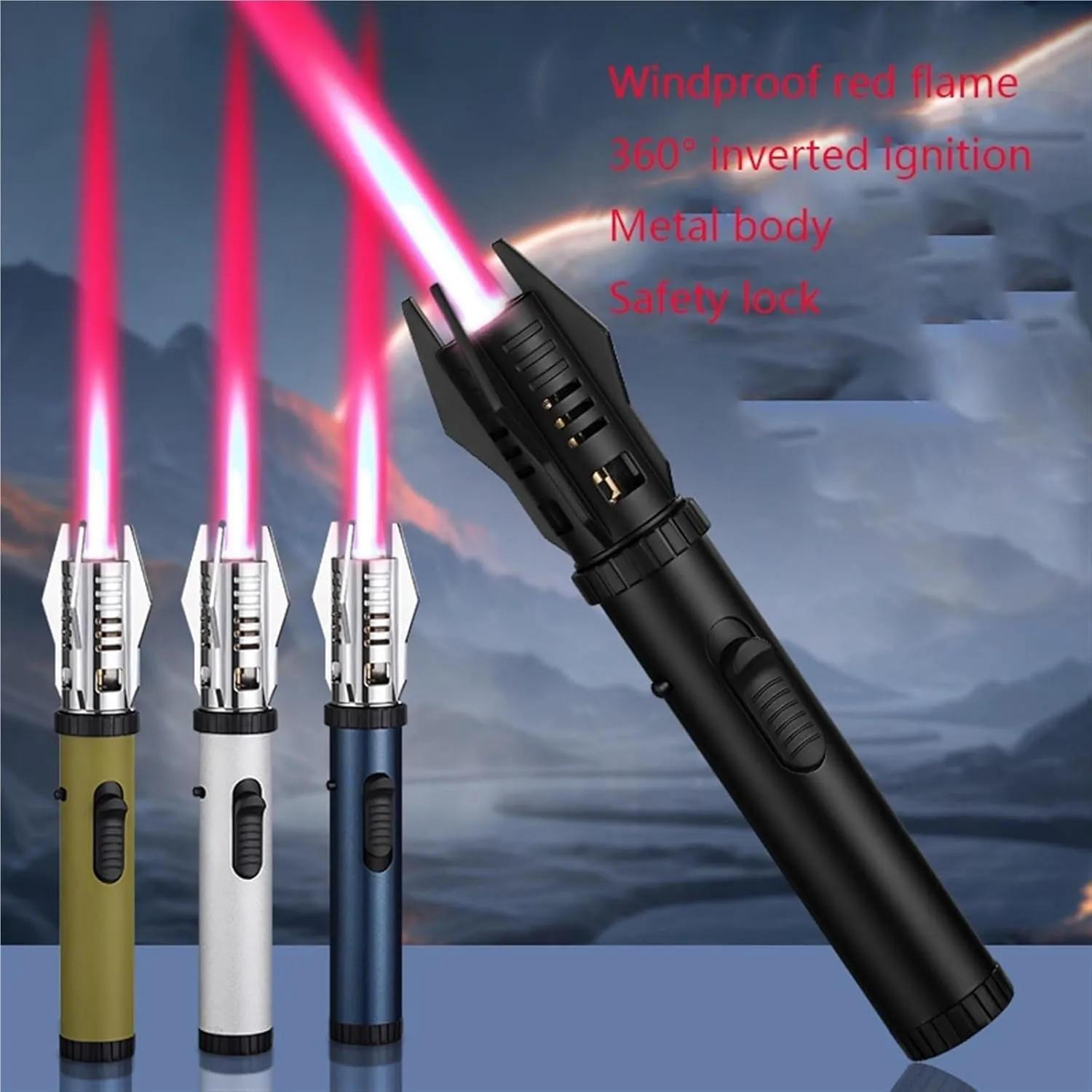 Fireblaze Dual-Fuel Torch Lighter - Adjustable Windproof Flame & Rechargeable Butane/Electric Hybrid (Lightsaber Design with Flame Control)(#1)