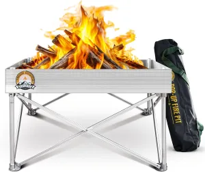 Fireside Outdoor Portable Fire Pit for Camping 24 Inch- Collapsible Pop Up Fire Pit, Outdoor Camp Fire, Wood Fire Pits for Outside, Campfire Standing Fire Pit, Weighs 7 lbs, Heat Shield NOT Included