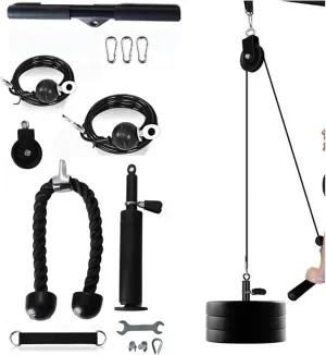Fitness Cable Pulley System,Tricep Rope, Exercise Machine Attachments Pulley System Gym Pull Down Rope with Carabiner, Loading Pin Weight Plate