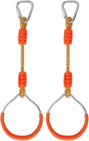 Fitness Gymnastic Ring Swing Monkey Bar Fists Trapeze Obstacle Course For Backyard Outdoor Indoor Jungle Home Gym, 2 Orange Hang Ninja Rope Rings Warrior Accessories Kids Playground Training Equipment
