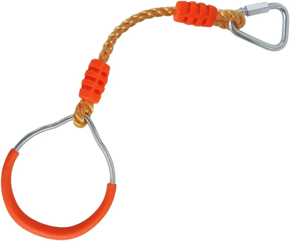 Fitness Gymnastic Ring Swing Monkey Bar Fists Trapeze Obstacle Course For Backyard Outdoor Indoor Jungle Home Gym, 2 Orange Hang Ninja Rope Rings Warrior Accessories Kids Playground Training Equipment