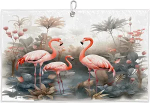 Flamingo Leaves Golf Towel with Heavy Duty Carabiner Ultra Absorbent Quick Dry Perfect for Cleaning Clubs Balls Gear Essential Golf Accessory for Men Women Kids