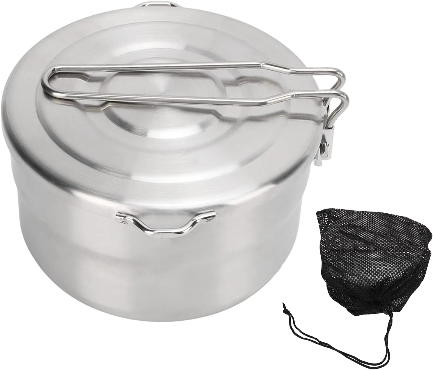flexman 1.5L Camping Pot, Folding Handle Stainless Steel Camping Cook Pot Bento Pot Camping Cookware with Storage Bag for Outdoor Camping Mountaineering