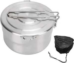 flexman 1.5L Camping Pot, Folding Handle Stainless Steel Camping Cook Pot Bento Pot Camping Cookware with Storage Bag for Outdoor Camping Mountaineering