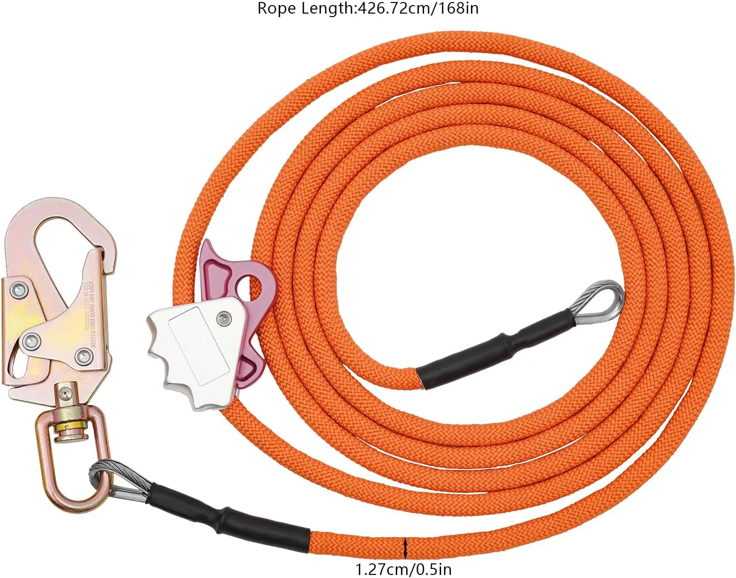 Flip Line, 20kn Steel Core Flipline Kit, Adjustable Tree Lanyard Cut Resistant Tree Climbing Lanyard, Low Stretch Positioning Swivel Snap Hook Triple Lock Rope Lanyard for Climbing Rescue (1/2" x 14')