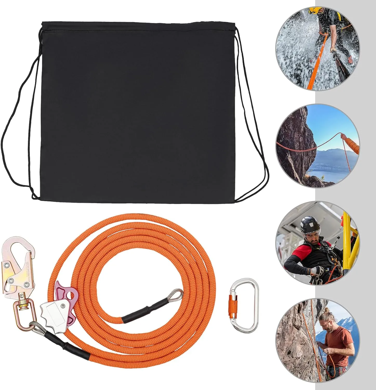 Flip Line, 20kn Steel Core Flipline Kit, Adjustable Tree Lanyard Cut Resistant Tree Climbing Lanyard, Low Stretch Positioning Swivel Snap Hook Triple Lock Rope Lanyard for Climbing Rescue (1/2" x 14')