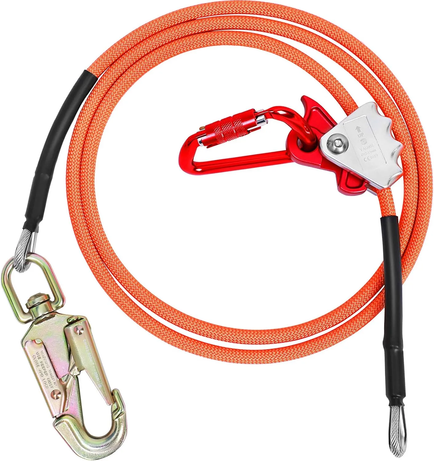 Flip Line, Wire Core Flipline 1/2" X 12', Wire Core Flip Line Kit with Triple Lock Carabiner Adjuster, Steel Swivel Snap, Climbing Flipline for Fall Protection, Arborist, Tree Climbers