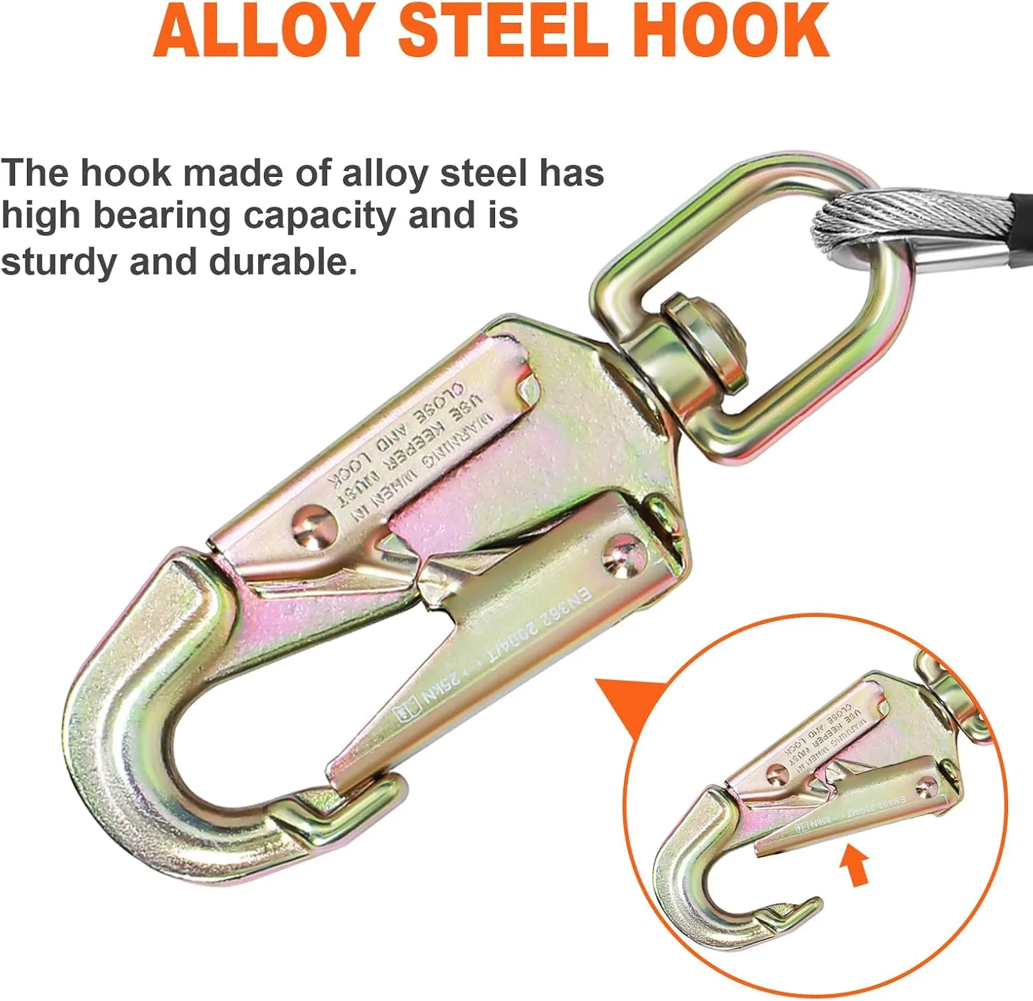 Flip Line, Wire Core Flipline 1/2" X 12', Wire Core Flip Line Kit with Triple Lock Carabiner Adjuster, Steel Swivel Snap, Climbing Flipline for Fall Protection, Arborist, Tree Climbers